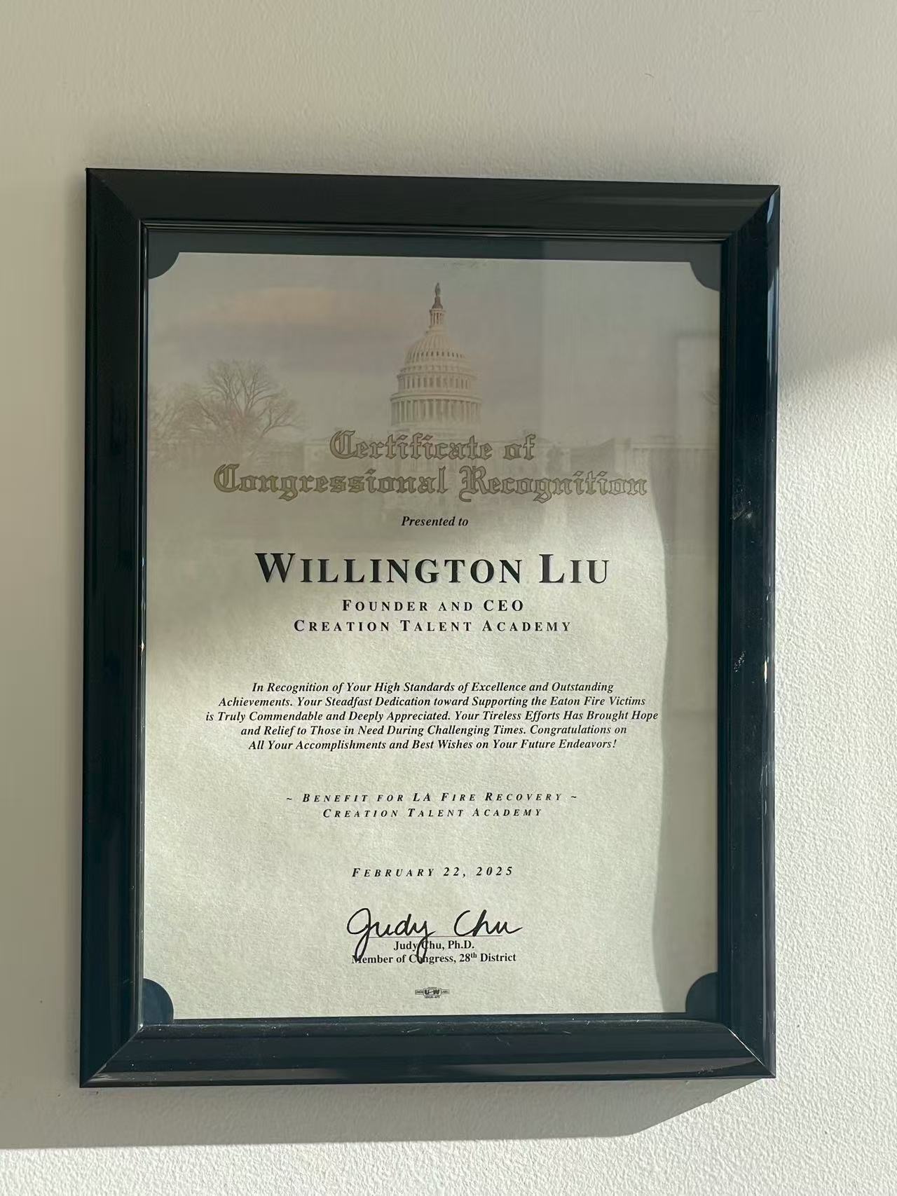 Congressional Recognition - Rep. Judy Chu (2025)